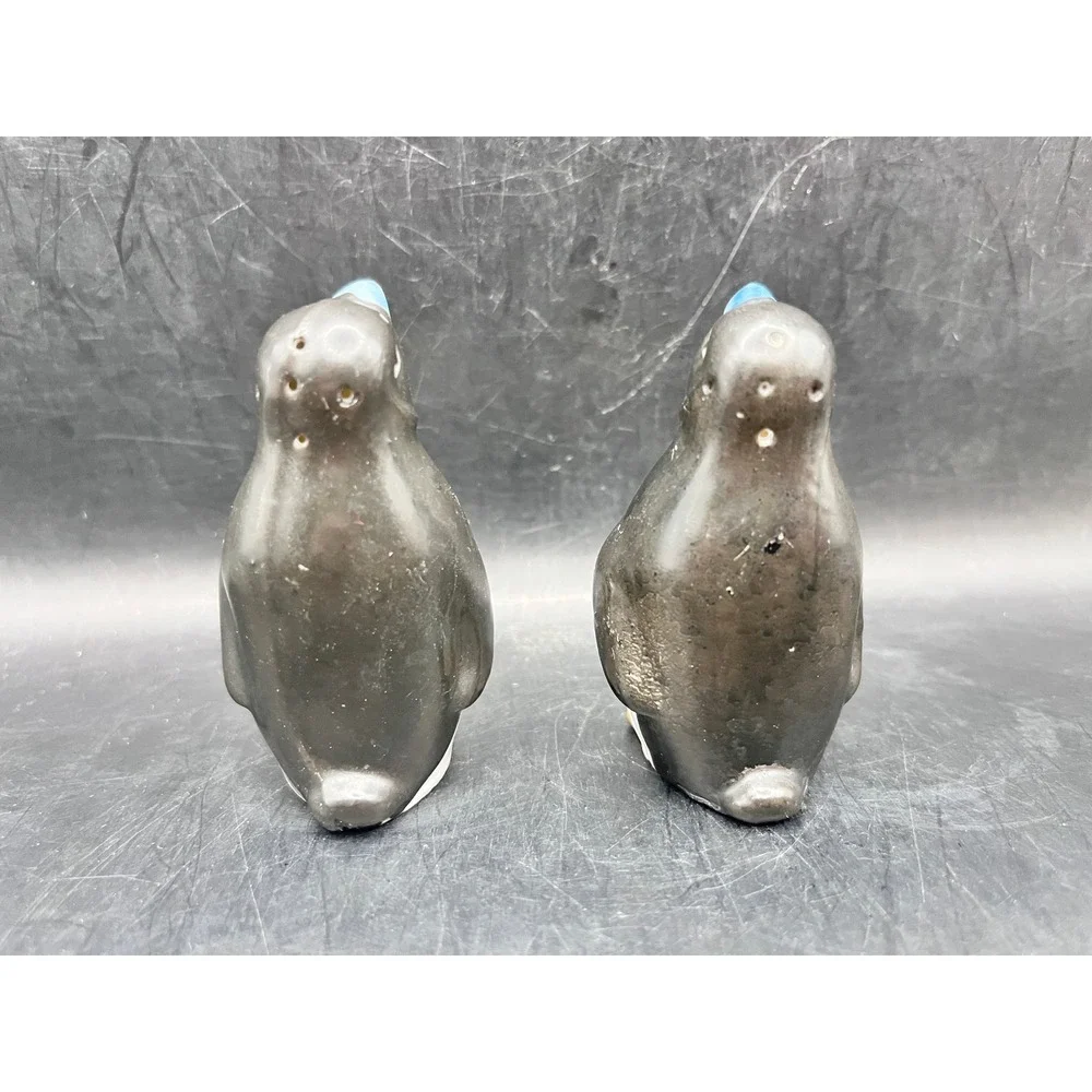 Penguin Salt & Pepper Shakers Vtg Pair Made‎ in Japan Ceramic Blue Beak 3